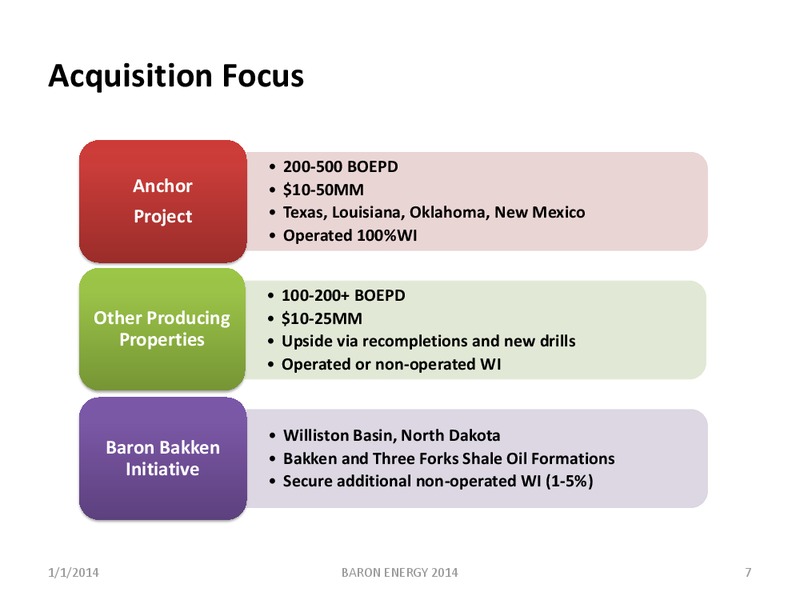 2014 Business Plan – Baron Energy Inc. – slide 6