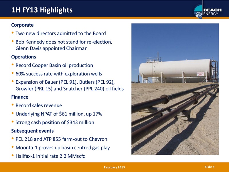 Q2 2013 EARNINGS CALL – Beach Energy Limited – slide 3