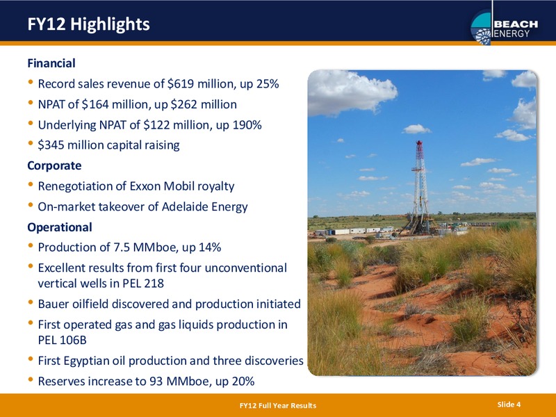 FULL YEAR 2012 RESULTS – Beach Energy Limited – slide 3