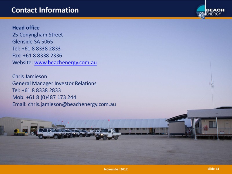 NOVEMBER 2012 INVESTOR PRESENTATION – Beach Energy Limited – slide 42