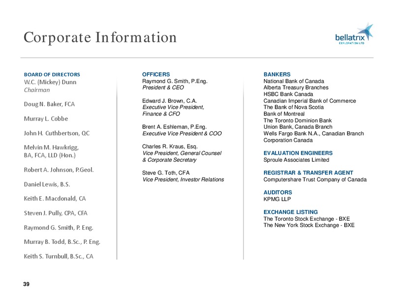 MARCH 2015 CORPORATE PRESENTATION – Bellatrix Exploration Ltd. – slide 38