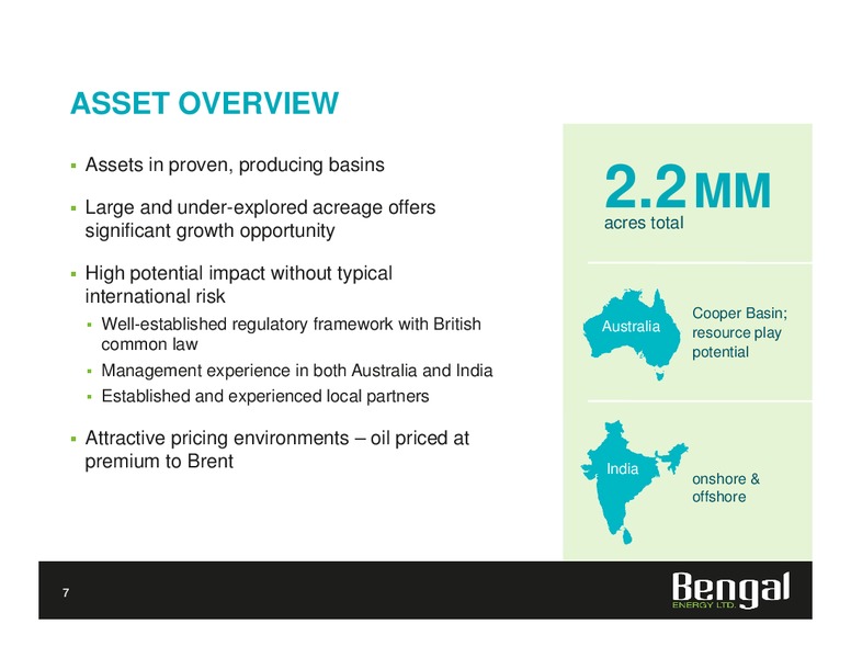Investor Presentation – Bengal Energy Ltd – slide 7