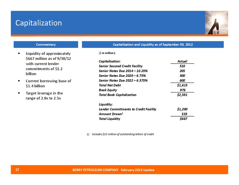 COMPANY UPDATE – Berry Petroleum Company – slide 16
