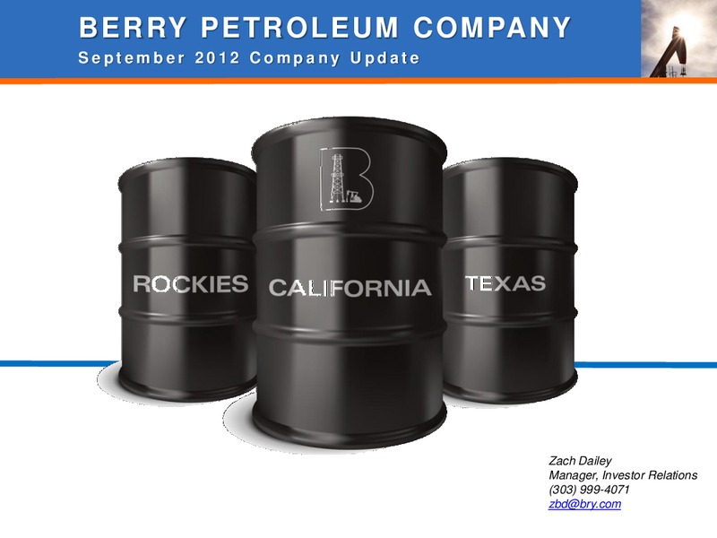 COMPANY UPDATE – Berry Petroleum Company – slide 1