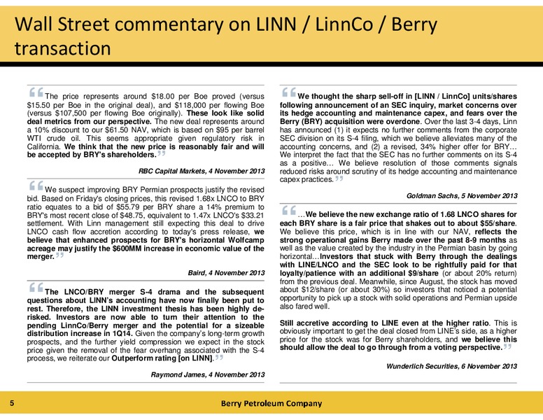 LINN Energy and Linn Co offer to acquire Berry – Berry Petroleum Company – slide 5