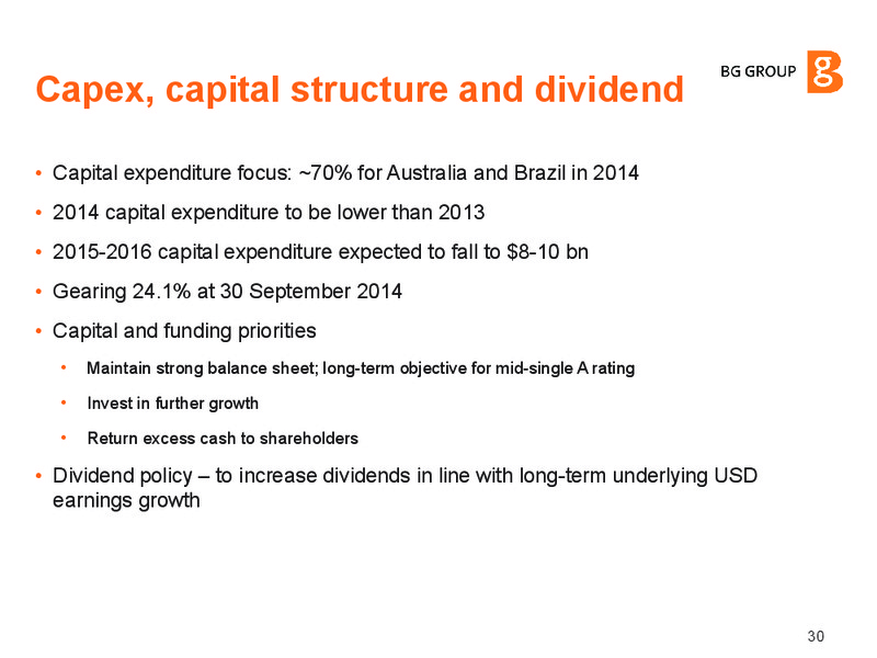 INVESTOR UPDATE – BG Group – slide 29