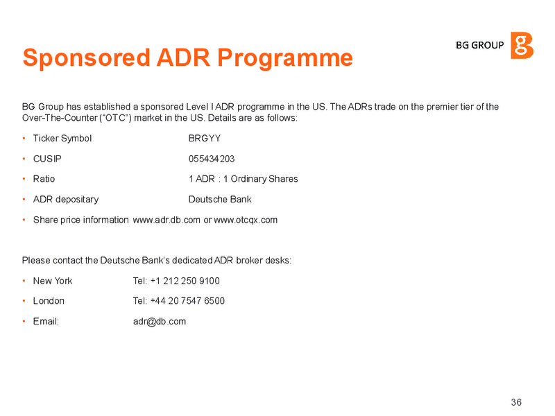 INVESTOR UPDATE – BG Group – slide 35