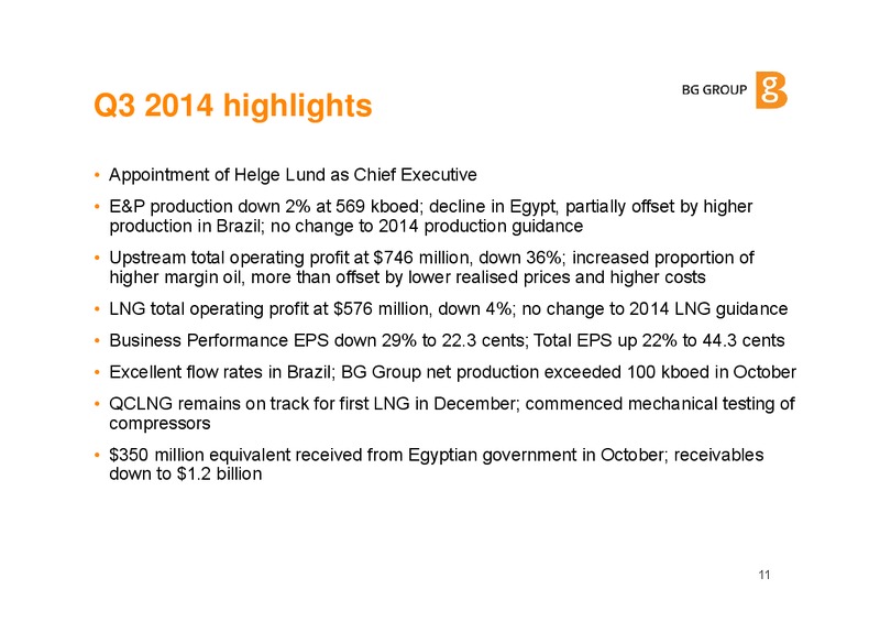 BG Group Investor update December 2014 – BG Group – slide 10