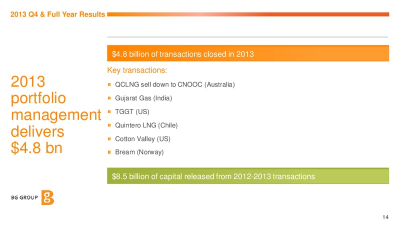 Q4 & FY 2013 Results Presentation – BG Group – slide 13