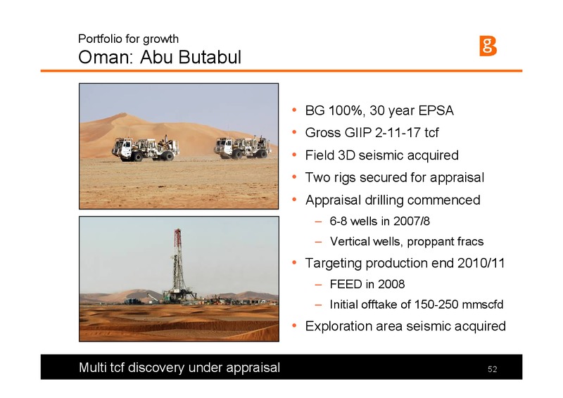 The Integrated Gas Major Presentation – BG Group – slide 52