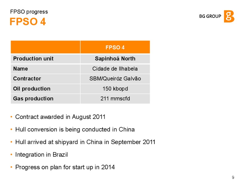 FPSO progress – BG Group – slide 8