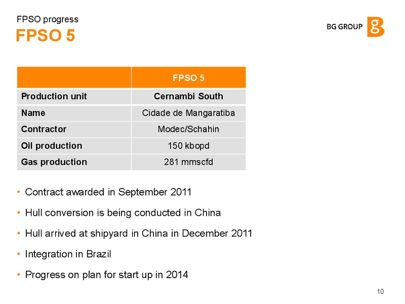 FPSO progress – BG Group – slide 9