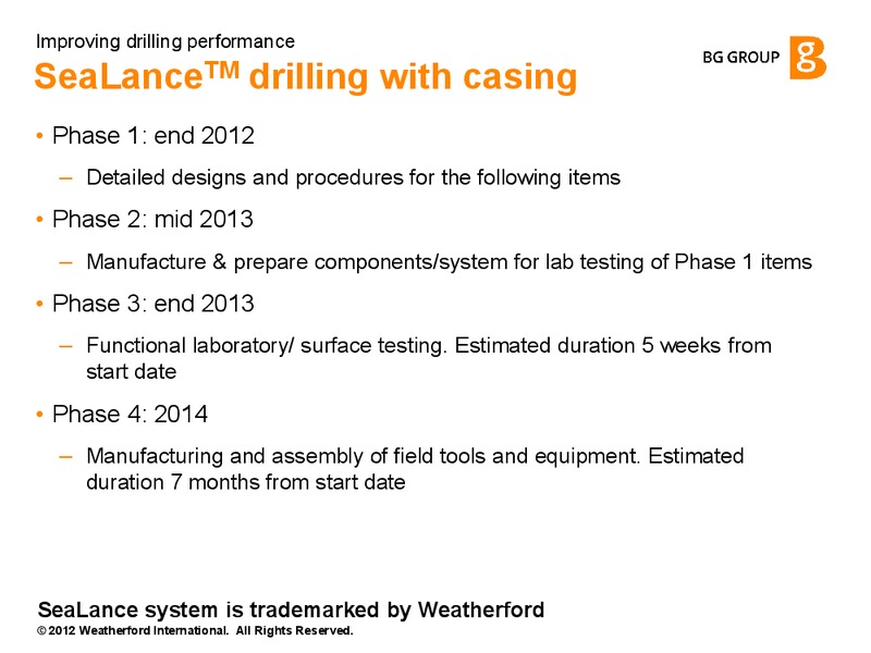 Improving Drilling Performance – BG Group – slide 10