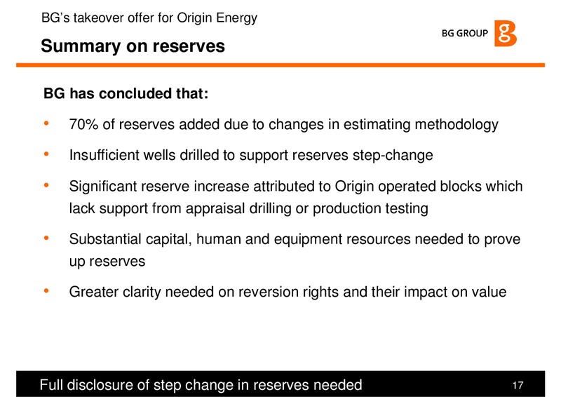 BGs takeover Offer for Origin Energy – BG Group – slide 16