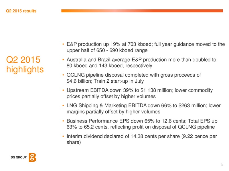 August and September 2015 Investor Presentation – BG Group – slide 2