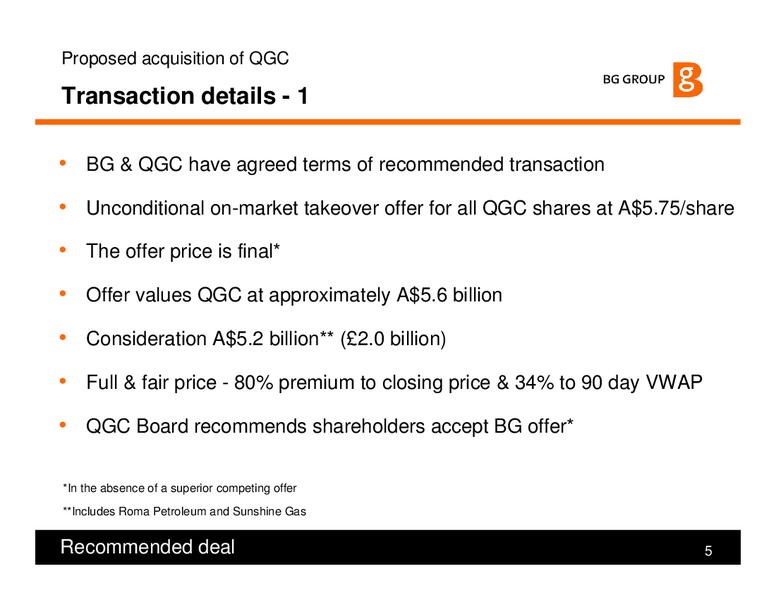 Proposed Acquisition of QGC – BG Group – slide 4