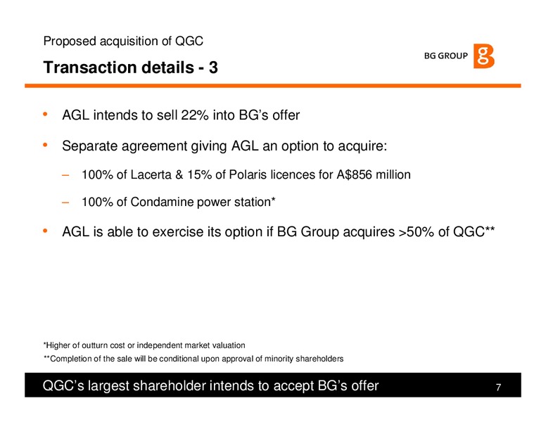 Proposed Acquisition of QGC – BG Group – slide 6