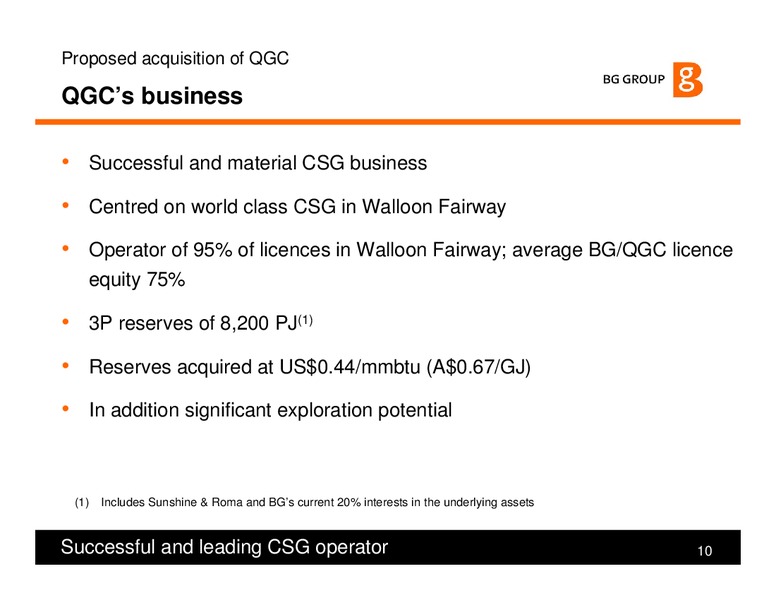 Proposed Acquisition of QGC – BG Group – slide 9