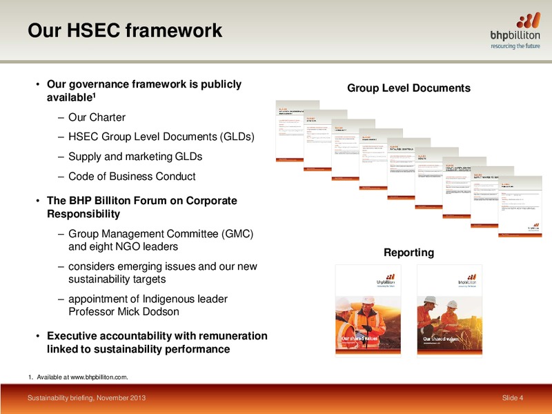 Sustainability Briefing – BHP Billiton Limited – slide 3