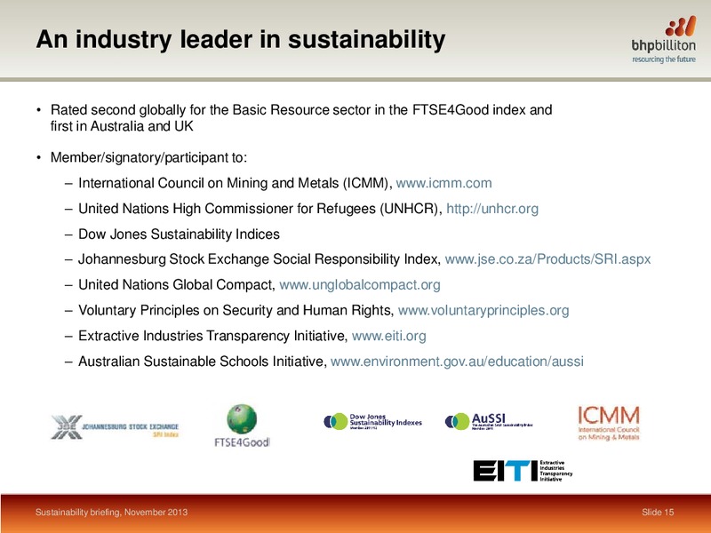 Sustainability Briefing – BHP Billiton Limited – slide 14