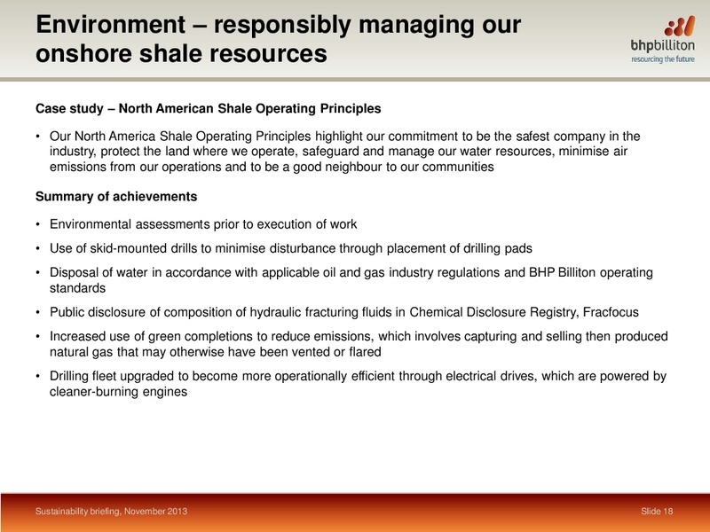 Sustainability Briefing – BHP Billiton Limited – slide 17