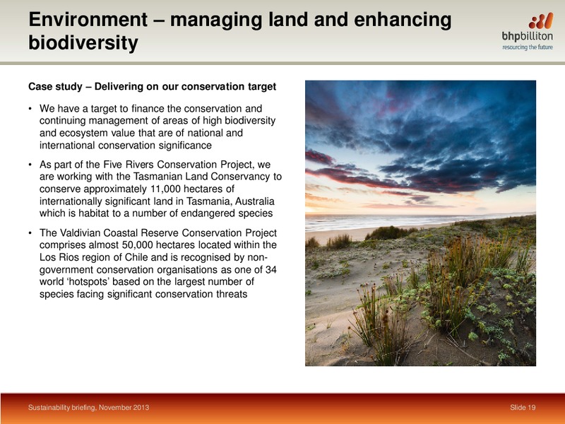 Sustainability Briefing – BHP Billiton Limited – slide 18