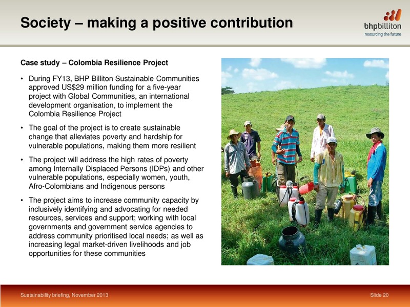Sustainability Briefing – BHP Billiton Limited – slide 19