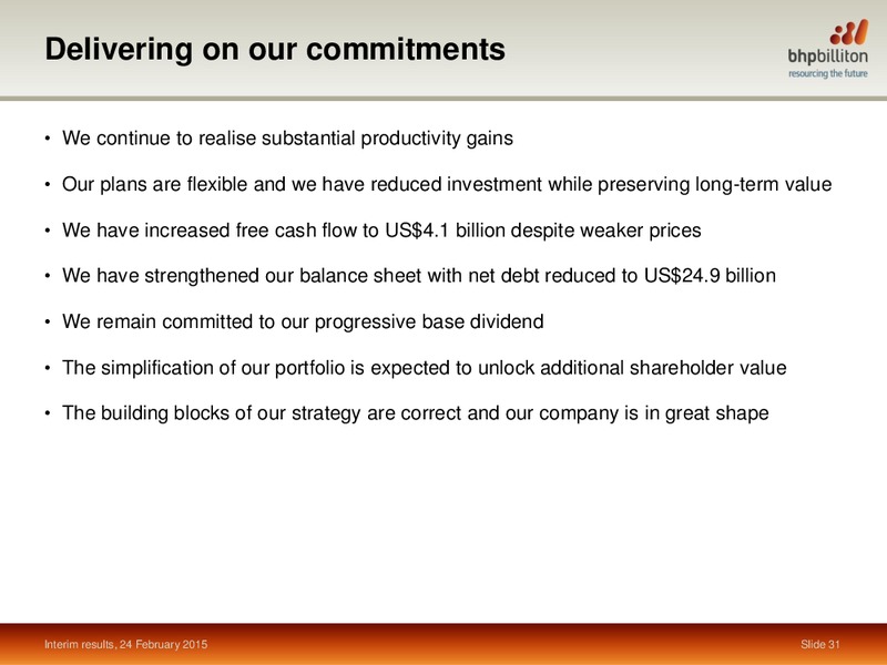INVESTOR PRESENTATION – BHP Billiton Limited – slide 30