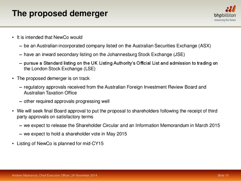 November 2014 Investor Presentation – BHP Billiton Limited – slide 13