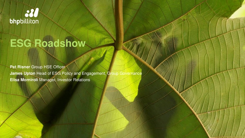 March 2017 ESG Roadshow – BHP Billiton Limited – slide 1