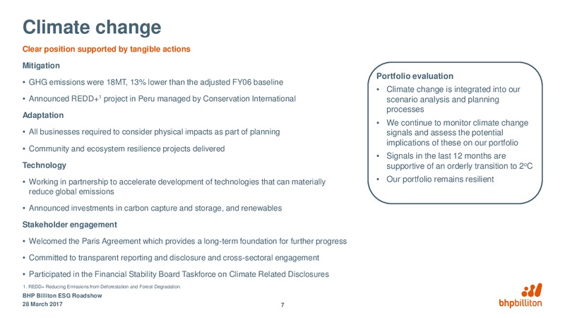 March 2017 ESG Roadshow – BHP Billiton Limited – slide 7