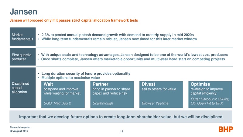 Financial results Year ended June 2017 – BHP Billiton Limited – slide 14