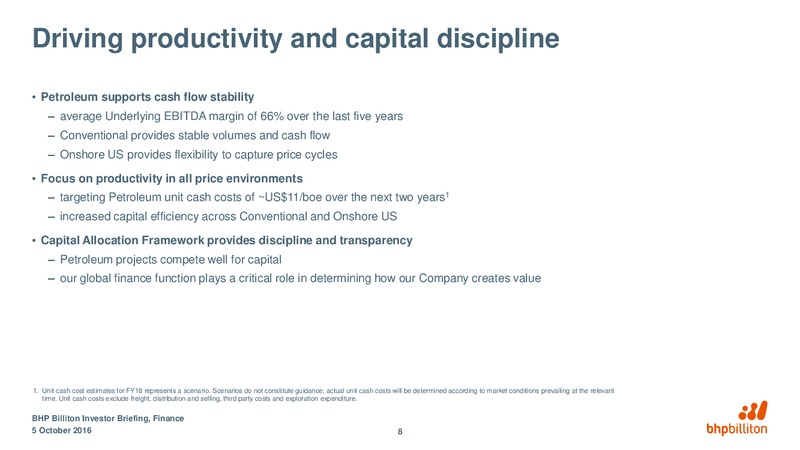 October 2016 Corporate Presentation – BHP Billiton Limited – slide 31