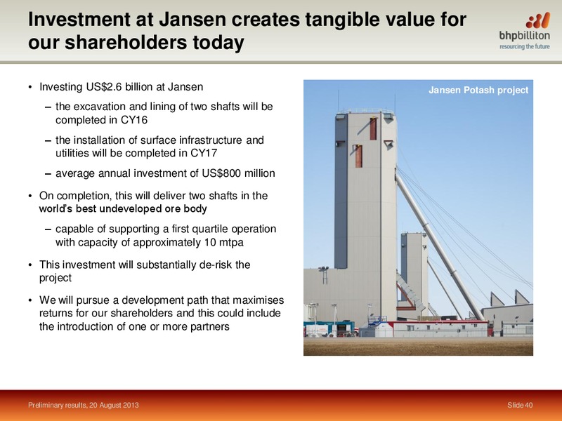 August 2013 Investor Presentation – BHP Billiton Limited – slide 39