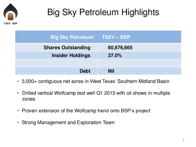 Investor Presentation – Big Sky Petroleum Corp. – slide 2