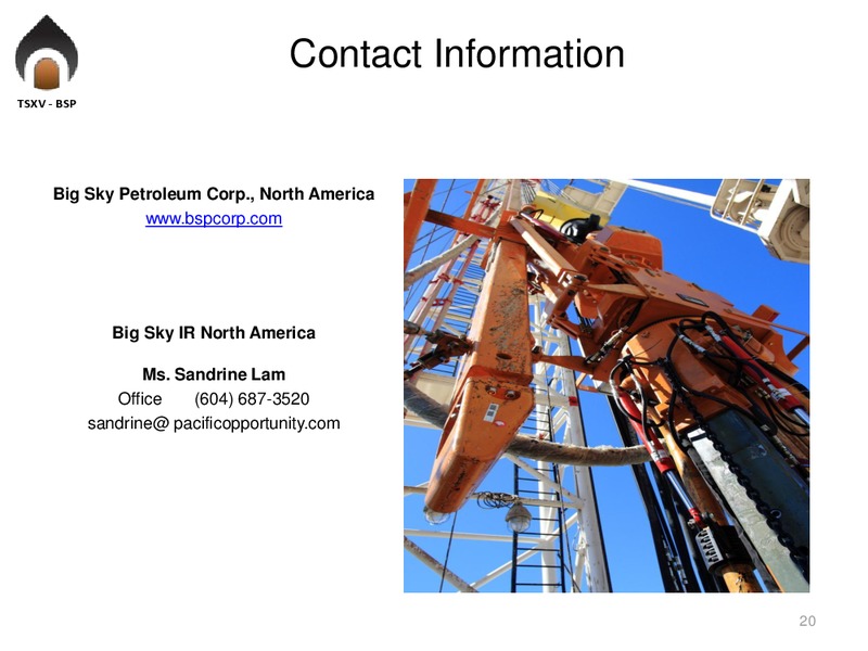 Investor Presentation – Big Sky Petroleum Corp. – slide 19
