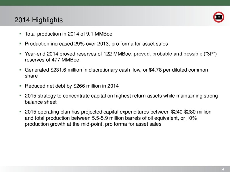 2014 YEAR END RESULTS – Bill Barrett Corp. – slide 3
