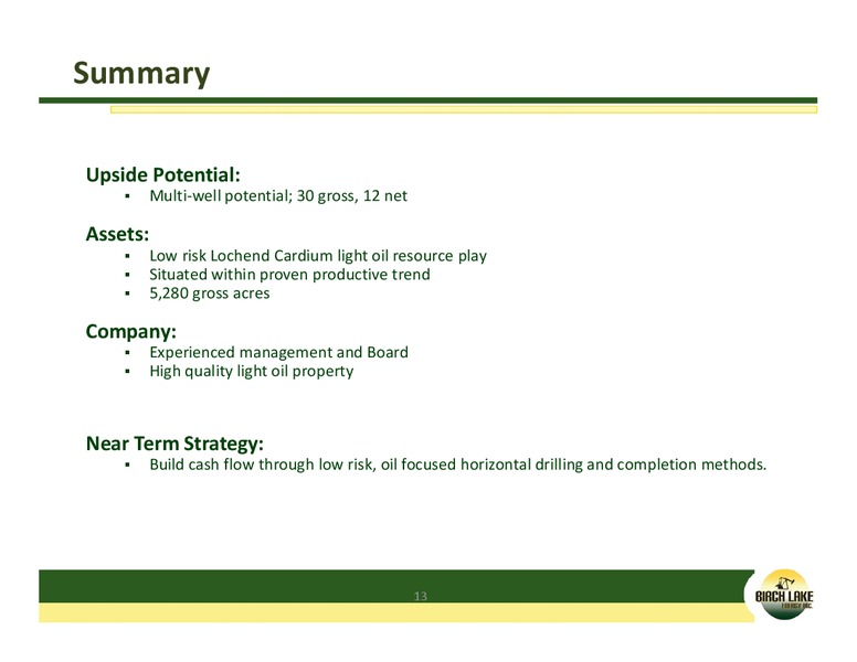 Investor Presentation – Birch Lake Energy Inc. – slide 12