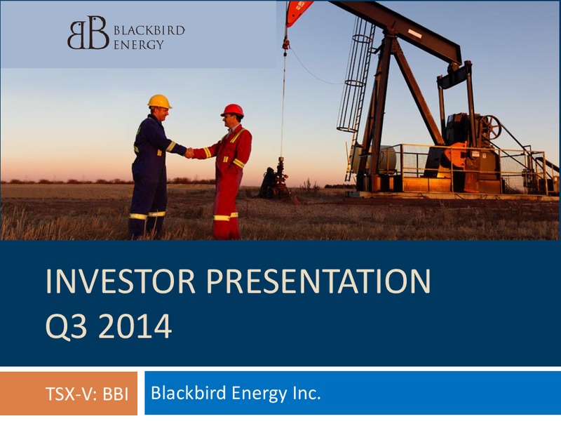 INVESTOR PPRESENTATION – Blackbird Energy Inc. – slide 1
