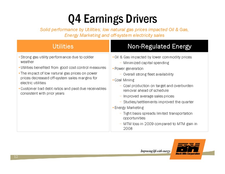 Q4 2009 & FULL YEAR EARNINGS CALL – Black Hills Corporation – slide 11