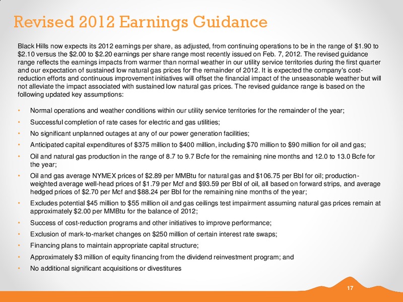 Q1 2012 EARNINGS CALL – Black Hills Corporation – slide 16