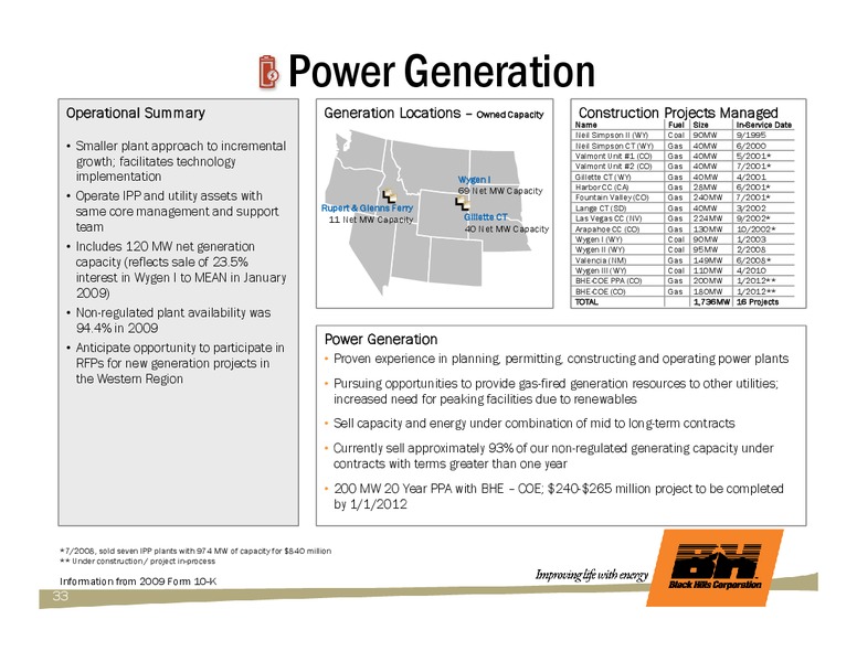 Q1 2010 EARNINGS CALL – Black Hills Corporation – slide 32