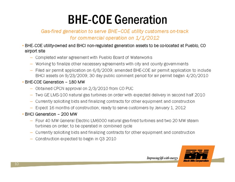 MAY 2010 ANNUAL SHAREHOLDERS MEETING – Black Hills Corporation – slide 9