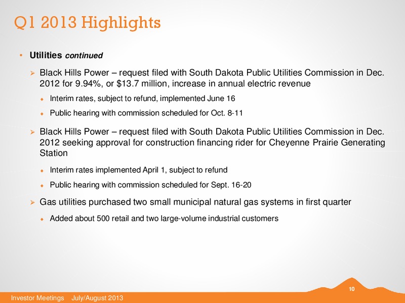 JULY 2013 INVESTOR PRESENTATION – Black Hills Corporation – slide 9