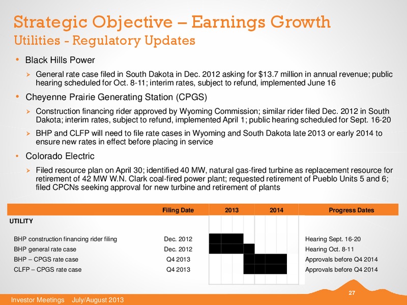 JULY 2013 INVESTOR PRESENTATION – Black Hills Corporation – slide 26
