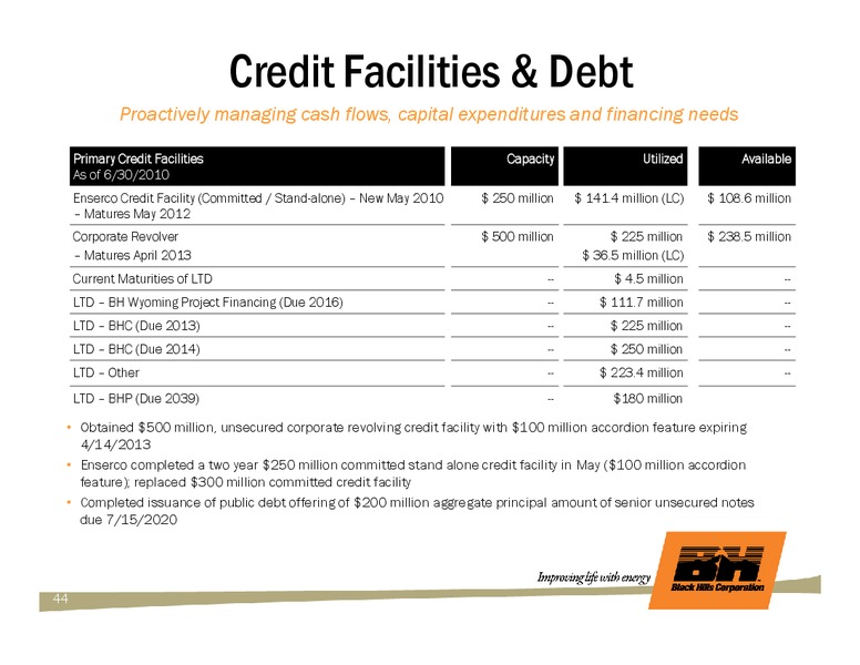 Q2 2010 EARNINGS CALL – Black Hills Corporation – slide 43