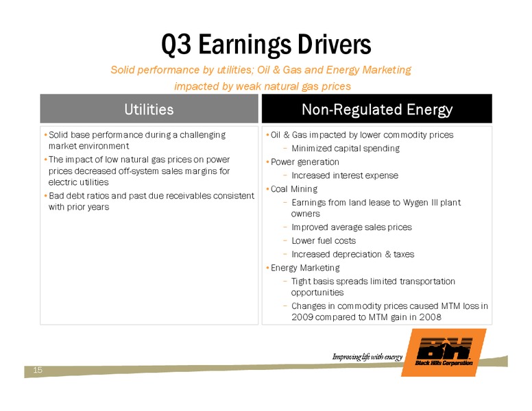 Q3 2009 EARNINGS CALL – Black Hills Corporation – slide 14