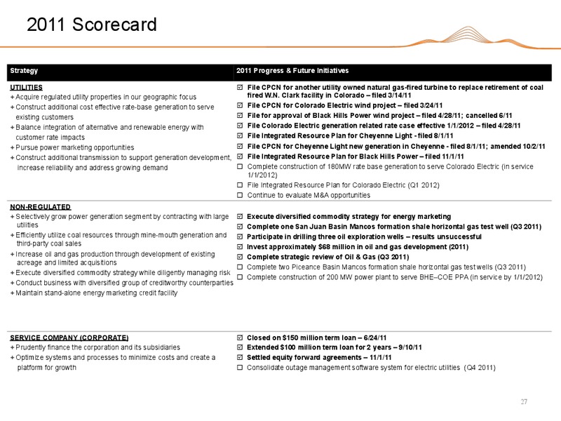 Q3 2011 EARNINGS CALL – Black Hills Corporation – slide 26