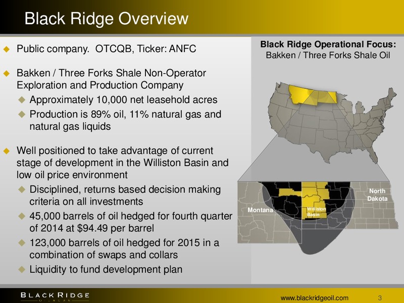 3Q Update – Black Ridge Oil & Gas, Inc. – slide 2