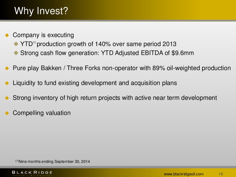 3Q Update – Black Ridge Oil & Gas, Inc. – slide 15
